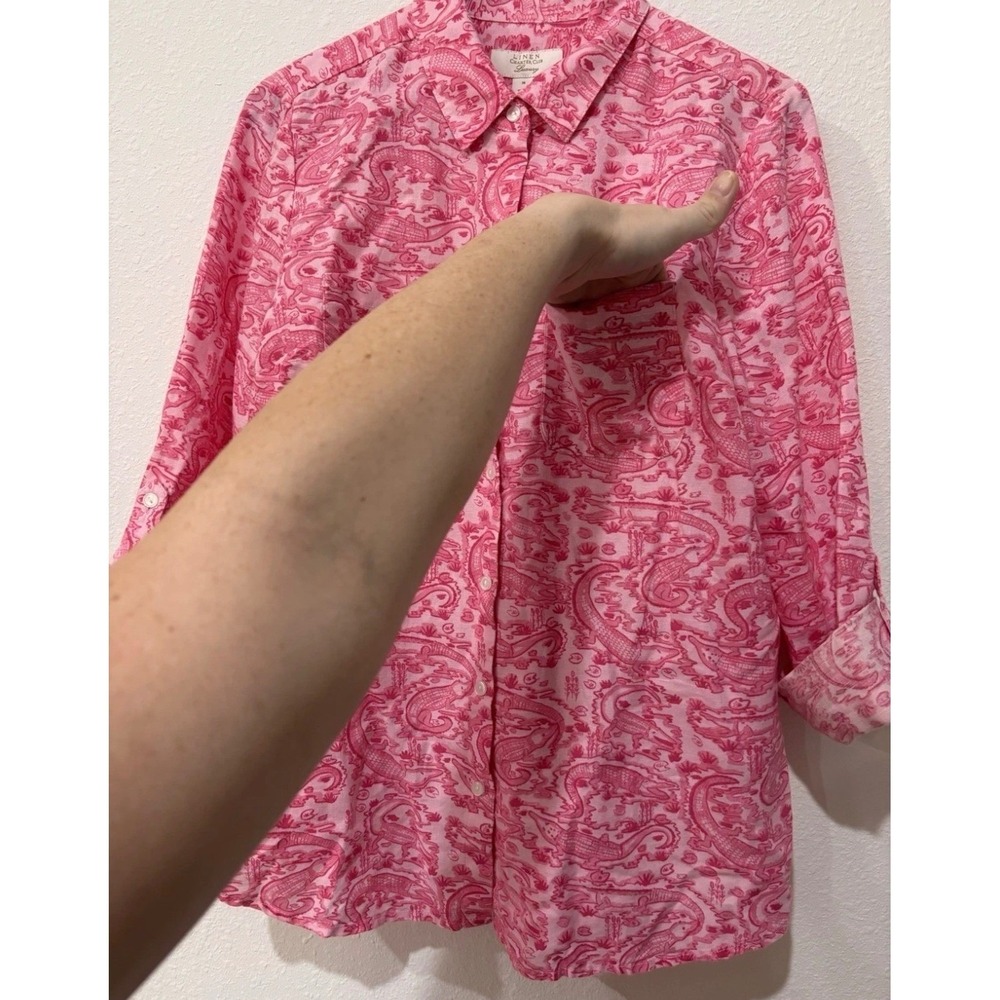 Charter Club Luxury Linen Pink Alligator Crocodile Print Button Down Shirt M - Picture 8 of 15